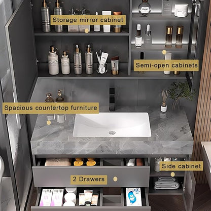 Gray 48IN Modern Bathroom Vanity - Wall-Mounted Bathroom Storage Cabinet & Bathroom Vanity with Sink, Bathroom Medicine Cabinet Wall Mounted, Defogging & Led Lighting | Bathroom Cabinet Slim