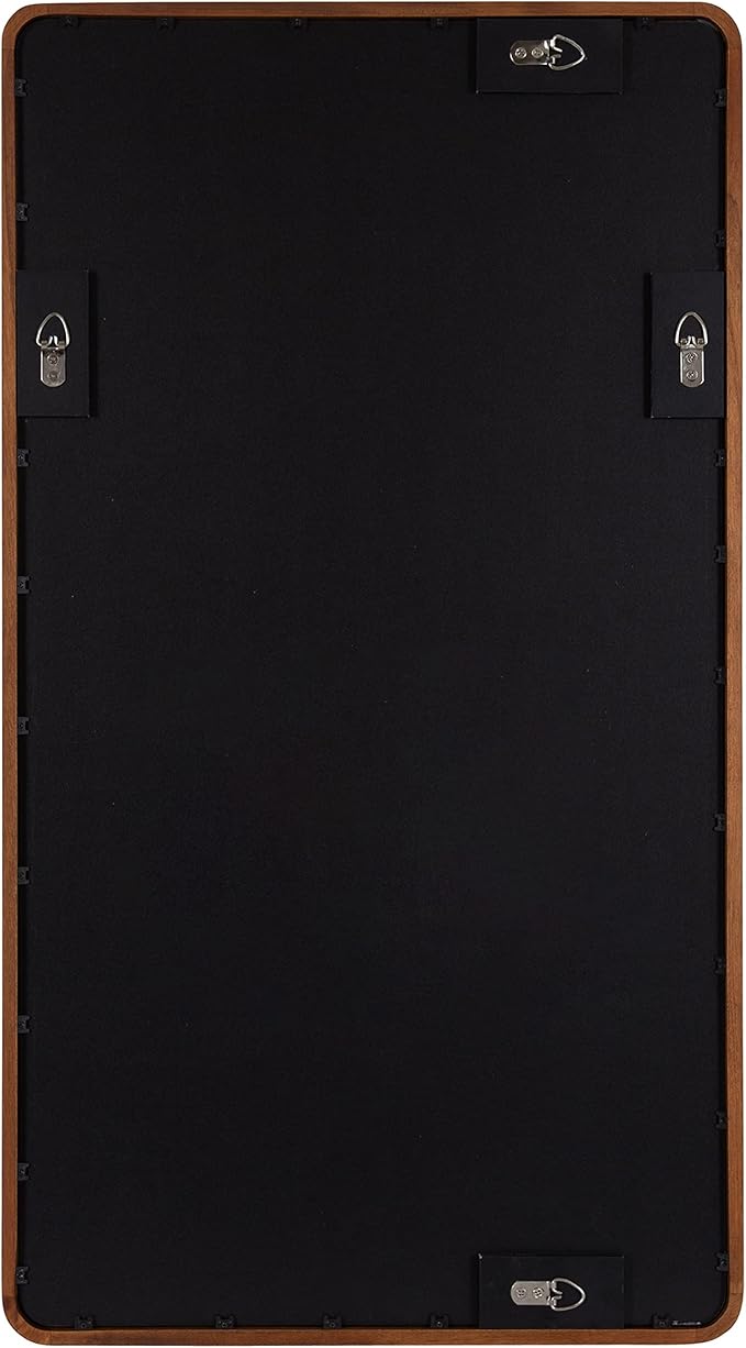 Kate and Laurel McLean Modern Wood Framed Rounded Rectangle Wall Mirror; 20 x 36; Walnut Brown; Decorative Round Rectangular Mirror for Contemporary Wall Decor