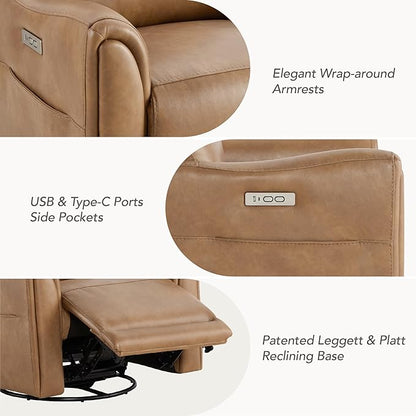 Watson & Whitely Power Swivel Rocker Recliner, Reclining Chair with Memory Foam for Living Room, Faux Leather RC011 (Camel)