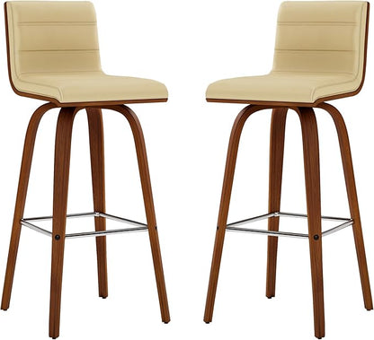 Vienna 30" Swivel Bar Stool in Walnut Wood Finish with Cream Faux Leather - Set of 4