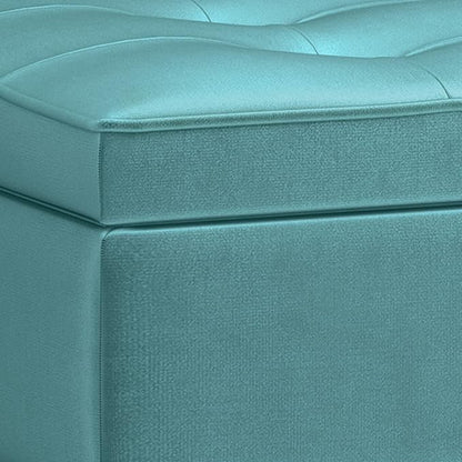 SIMPLIHOME Cosmopolitan 44 inch Wide Traditional Rectangle Storage Ottoman Bench with Open Bottom in Aqua Velvet Fabric, Assembled for the Living Room and Bedroom
