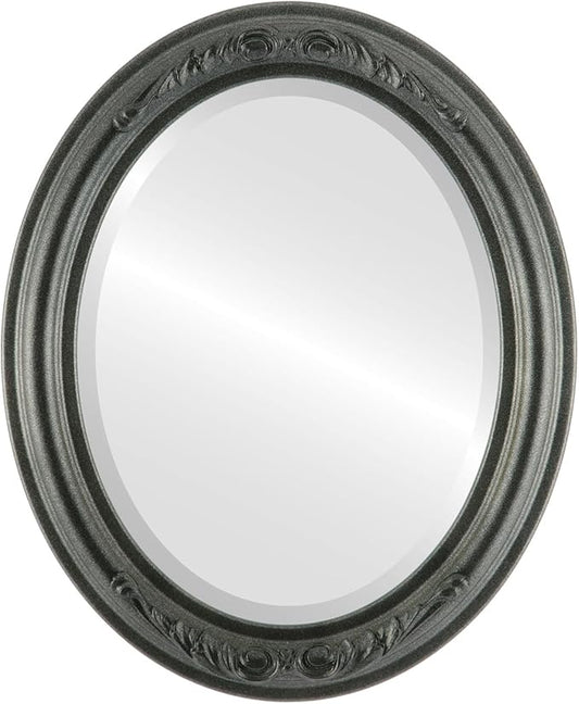 OVALCREST Oval Beveled Wall Mirror for Home Decor - Florence Style - Black Silver - 40" x 28"