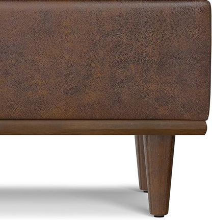 SIMPLIHOME Shiloh 26 inch Wide Transitional Contemporary Small Storage Ottoman in Distressed Chestnut Brown Vegan Faux Leather, Assembled, for The Living Room, Entryway and Family Room