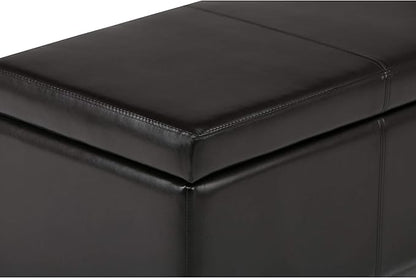 SIMPLIHOME Avalon 48 inch Wide Contemporary Rectangle Storage Ottoman Bench in Tanners Brown Vegan Faux Leather, Assembled, For the Living Room, Entryway and Family Room