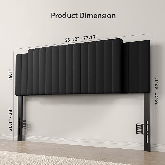 Upholstered Tufted Velvet Headboard, 3 in 1 Headboard for Full/Queen/King Size Bed, Height & Width Adjustable Head Board, Attach Frame, Study & Comfortable, Ideal for Bedroom, Dorm, Guest Room, Black