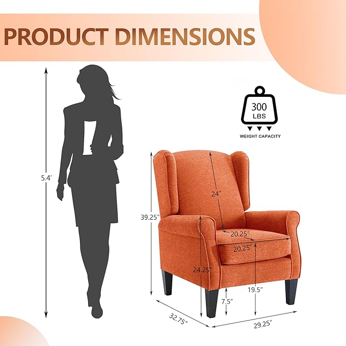 Accent Chair for Living Room Set of 2, High Back Reading Armchairs with Removable Seat Cushion, Mid-Century Single Couch in Fabric, Modern Ergonomic Wingback Chair for Bedroom,Club, Balcony