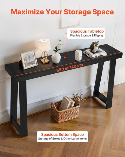 VEVOR 56 in Console Table, Modern Desk Behind The Couch, Wooden Rectangle Entrance Desk, Narrow Long Sofa Table Accent Stand, Ideal for Hallway, Bedroom, Living Room, Foyer, Easy Assembly, Black