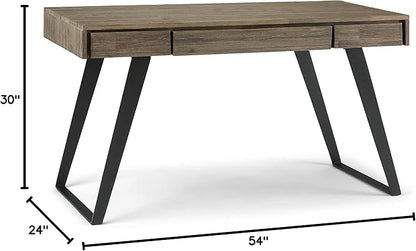 SIMPLIHOME Lowry Desk - 54-Inch Wide Solid Acacia Wood and Metal Writing Desk in Distressed Grey, Modern Industrial Home Office Computer Table with 2 Drawers and Flip-Down Keyboard Tray