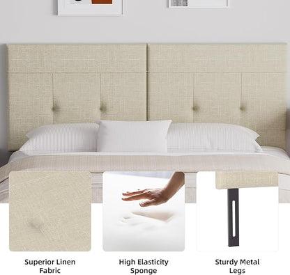 King Headboard Only with Adjustable Metal Legs, Faux Leather Upholstered Headboard King Size, Modern Stylish Headboard with Sunken Dot Design, Sturdy Bed Headboard for Bedroom, Linen