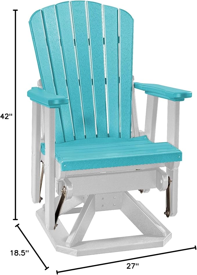 DutchCrafters Slat Fan Back Poly Adirondack Swivel Glider Outdoor Patio Chair (White & Aruba Blue)