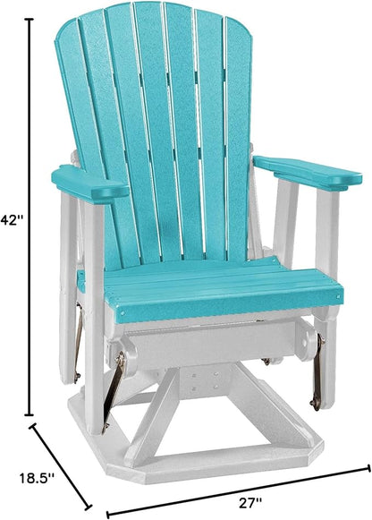DutchCrafters Slat Fan Back Poly Adirondack Swivel Glider Outdoor Patio Chair (White & Aruba Blue)