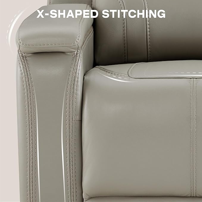 Watson & Whitely Genuine Leather Electric Recliner Chairs for Adults, Lay Flat Recliner with Power Headrest & Chargers for Living Room, Light Grey