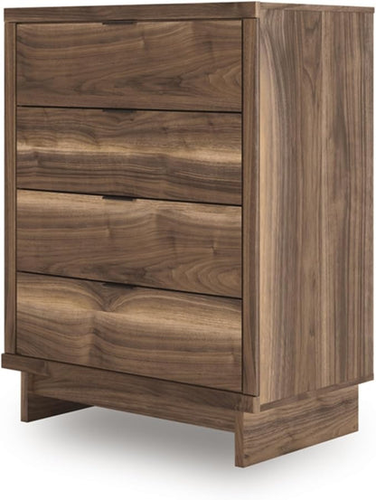 Signature Design by Ashley Darcalli Mid-Century Modern 4-Drawer Chest with Easy Glide and Safety Stop for Bedroom, Light Brown