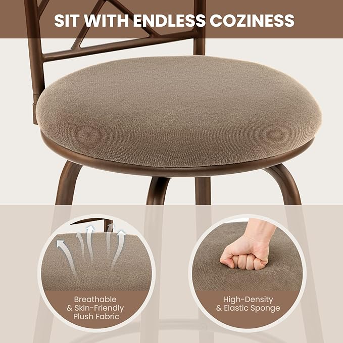 COSTWAY Bar Stools for Kitchen Island, 24/30 Inch Adjustable Seat Height Swivel Barstools, Plush Fabric Cushioned Seat & Cozy Backrest, Extra Leg Tubes for Height Adjustment, for Kitchen, Bar (4)