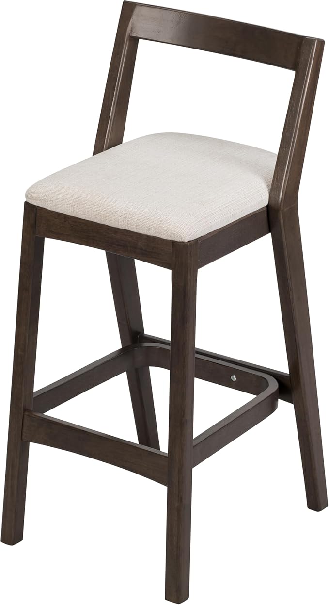 Christopher Knight Home Yone Counter Height Bar Stools Set of 2, Comfy Fabric Upholstered Bar Stool for Kitchen Island, Wooden Dining Room Chair, Barstools with Footrest/Backrest, Beige + Dark Brown