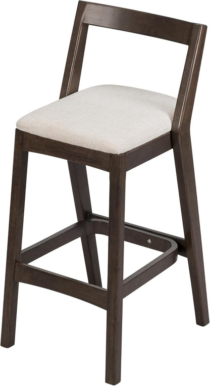 Christopher Knight Home Yone Counter Height Bar Stools Set of 2, Comfy Fabric Upholstered Bar Stool for Kitchen Island, Wooden Dining Room Chair, Barstools with Footrest/Backrest, Beige + Dark Brown