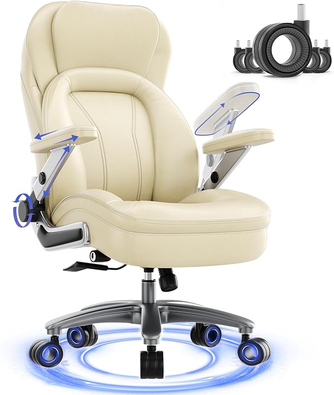 Big and Tall Office Chair, 600lbs Heavy Duty Desk Chair with 5D Arms, Adjustable Lumbar Support & Height, Tilt Function, PU Leather High Back Ergonomic Executive Computer Chair with 3'' Silent Casters