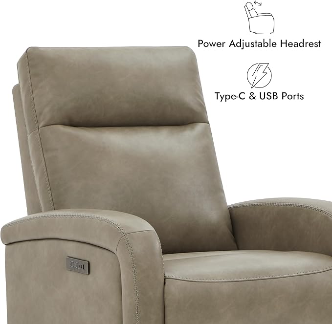 Watson & Whitely Power Recliner Chair, Zero Wall Hugger Recliners with Adjustable Headrest Type-C Charger, Faux Leather Single Sofa Chair RV Recliners for Small Space Living Room, Grey