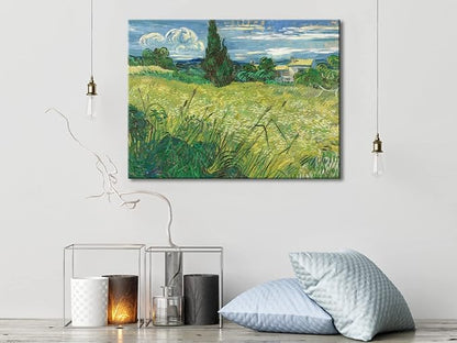 Wieco Art Abstract Large Canvas Prints Wall Art Green Field 1889 by Van Gogh Famous Oil Paintings Reproduction Artwork Stretched Landscape Picture for Home Office Decoration Wall Decor