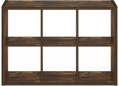 Furinno Cubicle Book Shelf, 6-Cube Thick Frame Bookshelf, Horizontally & Vertically Reversible Bookcase with Open Back, 14.6 x 43.8 x 30, for Living Room, Bedroom, Home Office, Amber Pine