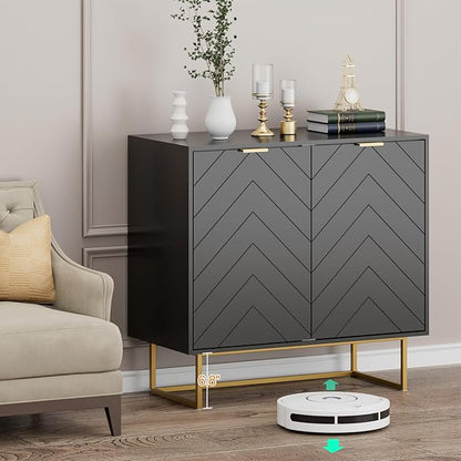 Scurrty Sideboard Buffet, Buffet Cabinet with Storage Set of 2, Sideboard Storage with Adjustable Shelf, Accient Cabinet for Living Room, Kitchen, Black