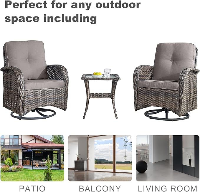 HUMMUH 5-Piece Patio Furniture Wicker Outdoor Conversation Set,All-Weather Rattan Swivel Chairs Bistro Set with Loveseat Coffee Table for Backyard,Poolside,Deck(Brown/Grey)