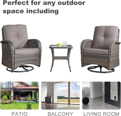 HUMMUH 5-Piece Patio Furniture Wicker Outdoor Conversation Set,All-Weather Rattan Swivel Chairs Bistro Set with Loveseat Coffee Table for Backyard,Poolside,Deck(Brown/Grey)