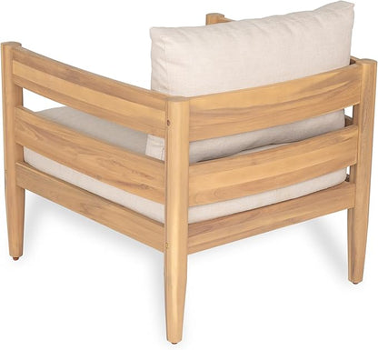 Christopher Knight Home Annie Acacia Wood Outdoor Chairs Set of 2, Patio Lounge Chair Outdoor with Slatted Back, Accent Chair with Cushions, Stylish Armchair for Balcony/Garden, Beige + Light Teak