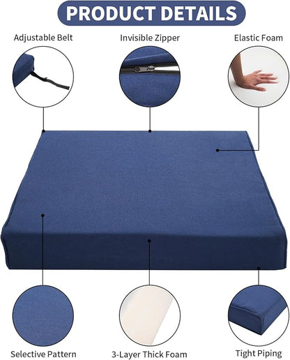 Patio Furniture Sofa Cushion Set Outdoor Living Deep Seating Cushions Thick Foam Replacement Cushion,21.7x21.7 Inch,Navy Blue