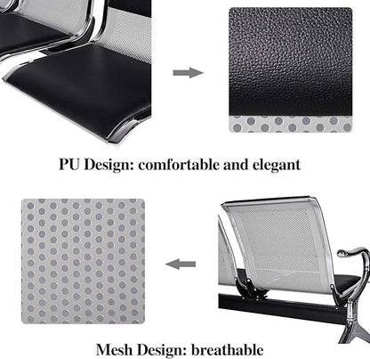 Kinsuite 3-Seat Waiting Room Bench - PU Leather Waiting Room Chairs with Arms & Non-Slip Foot Mats, Reception Chairs Guest Chair for Office Airport Bank Salon, Black