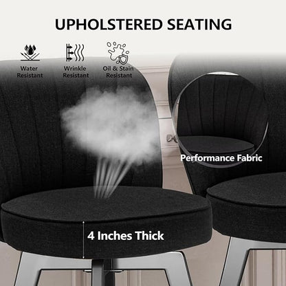 MINCETA Bar Stools Set of 4, 26 Inch Upholstered Barstools with Backrest and Footrest, Swivel Counter Height Barstools for Kitchen Island Home Bar Black