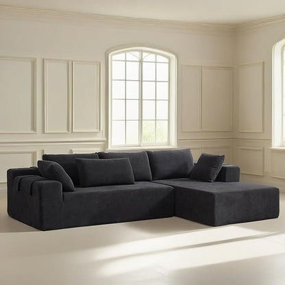 108" Modular Sectional Couch Sofa with L-Shape Chaise, Modern Cloud Comfy Sofa with Deep Seat, Upholstered Couches for Living Room Bedroom, No Assembly Required (Black Right Facing Chaise)