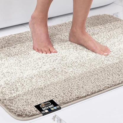 GORILLA GRIP Ultra Soft Plush Bathroom Rugs with Textured Rubber Backing, Absorbent Quick Dry Bath Mat, Machine Washable Shower Mats, Home Décor Accessories Bathmat Rug Essentials, 24 x 16 Beige