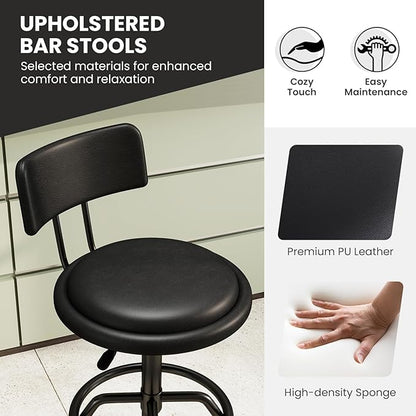 COSTWAY Adjustable Height Bar Stool, 360 Degree Swivel, Modern Guitar Stool for High Ergonomic Seating, with PU Leather Cushion, Heavy Duty Steel Frame for Bar, Shop and Music, Garage, Black