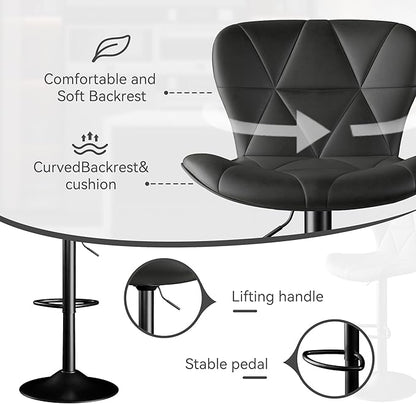 Bar Stools Set of 6,Adjustable Swivel Barstools, Faux Leather Bar Chairs,Upholstered Counter Height with High Backrest for Kitchen Island, Black