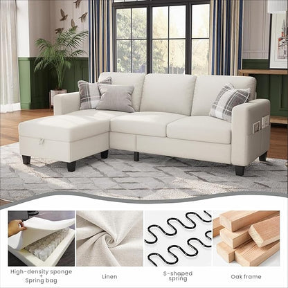 Sectional Sofa Couches for Living Room - 78''Convertible Modular Three-Seater L-Shaped Pet-Friendly Couch,Washable Sofa Cover-Bench Storage, Suitable for Small Living Room, Apartment,Office-Beige
