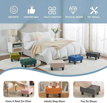 Poofzy Small Foot Stool Ottoman, Velvet Ottoman Foot Rest with Legs, Rectangle Foot Rest for Couch, Footstools and Ottomans Small for Living Room and Entryway (Orange)