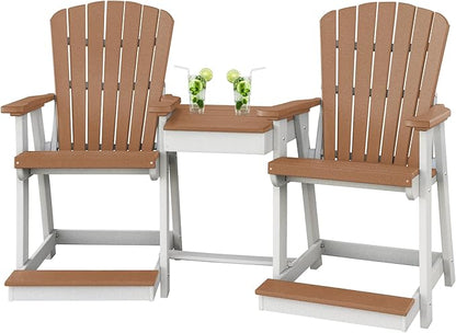 DutchCrafters Plastic Poly Outdoor Bistro Set with 2 Chairs and Attached Center Table, 3 Piece Patio Furniture Set - Amish Made in USA (White & Cedar)