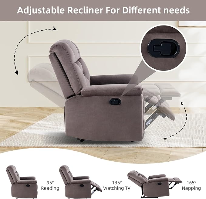 EBELLO Set of 2 Manual Recliner Chair for Adults with Soft Padded Headrest and Backrest, Overstuffed Single Recliner Sofa Chair for Living Room, Dark Brown