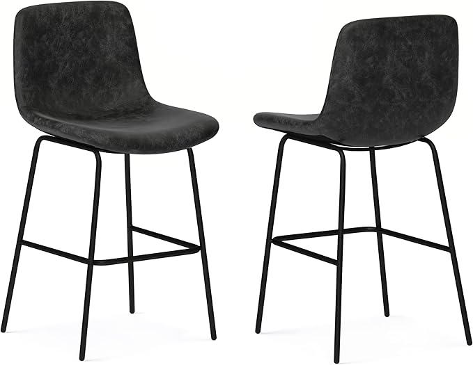 SIMPLIHOME Jolie Contemporary 24 inch Counter Height Stool (Set of 2) in Distressed Charcoal Grey Vegan Faux Leather for the Dining Room and Kitchen
