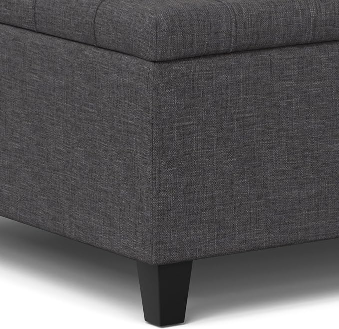 SIMPLIHOME Harrison 30 inch Wide Transitional Square Small Coffee Table Storage Ottoman in Slate Grey , Assembled, For the Living Room and Bedroom