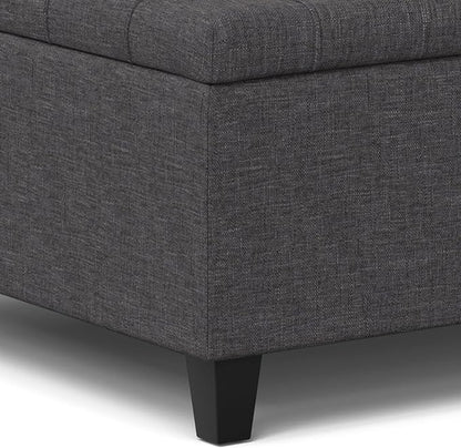 SIMPLIHOME Harrison 30 inch Wide Transitional Square Small Coffee Table Storage Ottoman in Slate Grey , Assembled, For the Living Room and Bedroom
