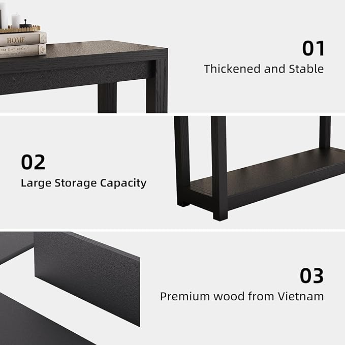 47" Entryway Table, Long Narrow Console Table with Shelves, Farmhouse Wood Sofa Table Behind Couch, Rustic Entry Table for Hallway, Living Room or Foyer, Black