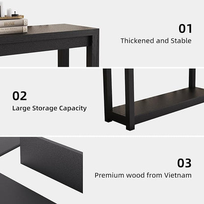 47" Entryway Table, Long Narrow Console Table with Shelves, Farmhouse Wood Sofa Table Behind Couch, Rustic Entry Table for Hallway, Living Room or Foyer, Black