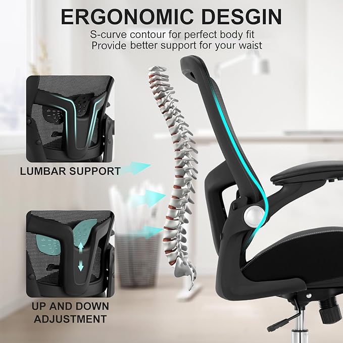 Big and Tall Office Chair, 400lbs Ergonomic Desk Chair with Wide 3D Modeling Foam Seat Cushion Mesh Computer Chair with Lumbar Support, Heavy Duty Executive Task Chair for Home Office, Black