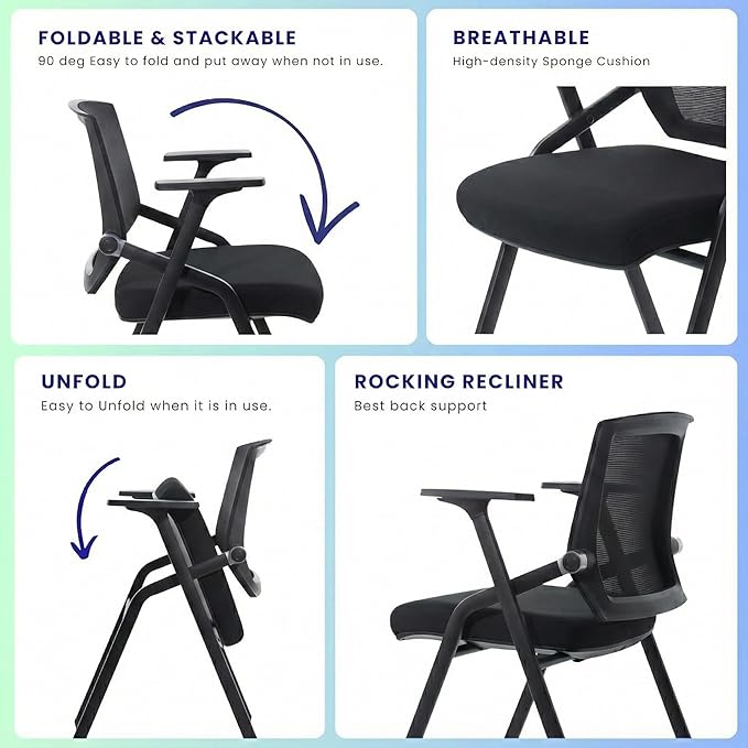 20 Pack Stackable Conference Room Chairs with Paddle Folding Office Chair Foldable Desk Chair Mesh Back and Arms for Conference Meeting Guest Reception Home Office Training Room Chair Black