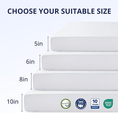 Full Size Mattress 6 Inch Green Tea Memory Foam Mattress for Cool Sleep & Pressure Relief, Medium Firm Feel, Fiberglass Free, Bed in a Box, Removable Washable Cover, CertiPUR-US Certified