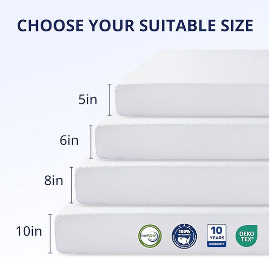 Full Size Mattress 8 Inch Green Tea Memory Foam Mattress for Cool Sleep & Pressure Relief, Medium Feel, Fiberglass Free, Bed in a Box, Removable Washable Cover, CertiPUR-US Certified