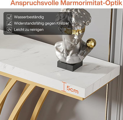 LITTLE TREE Narrow Entryway Console Table,Faux Marble White+Gold