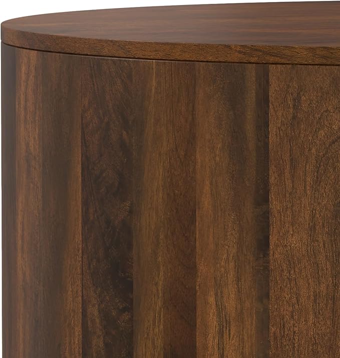 SIMPLIHOME Millbury Drum Coffee Table - 36 inch Wide Solid Mango Wood Round Living Room Table in Walnut Brown, Contemporary Cocktail Table for Family Room or Lounge with Large Surface, Assembled